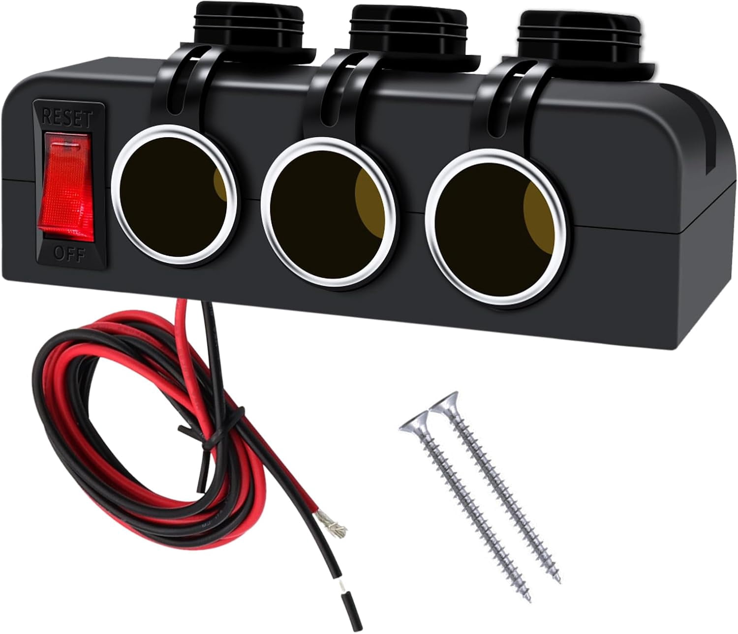 3 Socket Cigarette Lighter Splitter 12V Power Outlet Adapter with Red ...