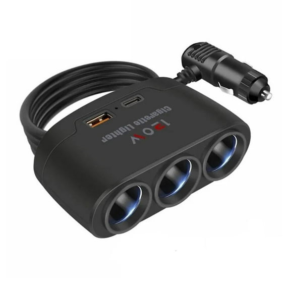 3-Socket Cigarette Lighter Splitter with Dual USB Ports for Vehicles, DC12V Input, 120W Power, DC5V/2100mA USB Output, 85cm Pure Copper Cord