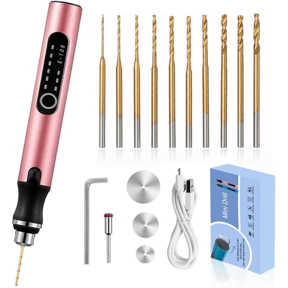 3-Speed Cordless Mini Drill Pen With 10 Small Drill Bits, Rechargeable Electric Hand Drill Pin Vise, Resin Drill Set For Jewelry Making, Resin, Plastic, Wood, Keychains DIY (PINK)