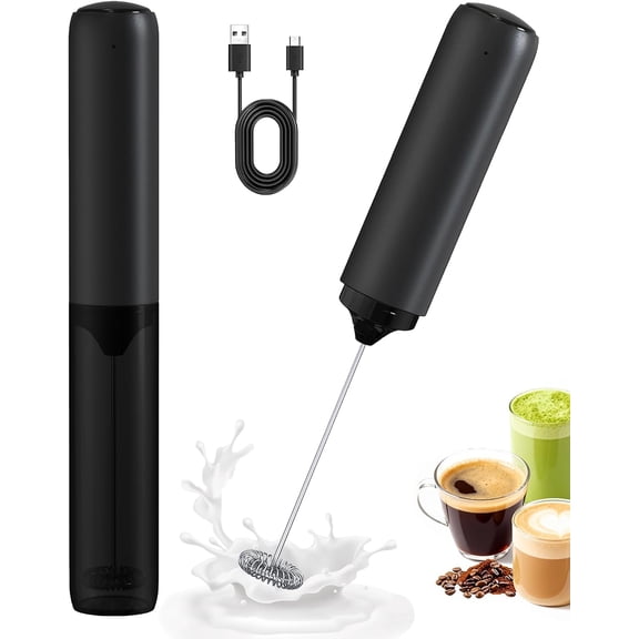 Handheld Rechargeable 3-Speed Electric Milk Frother with USB-C Stainless Whisk Suit for Coffee Matcha Black A