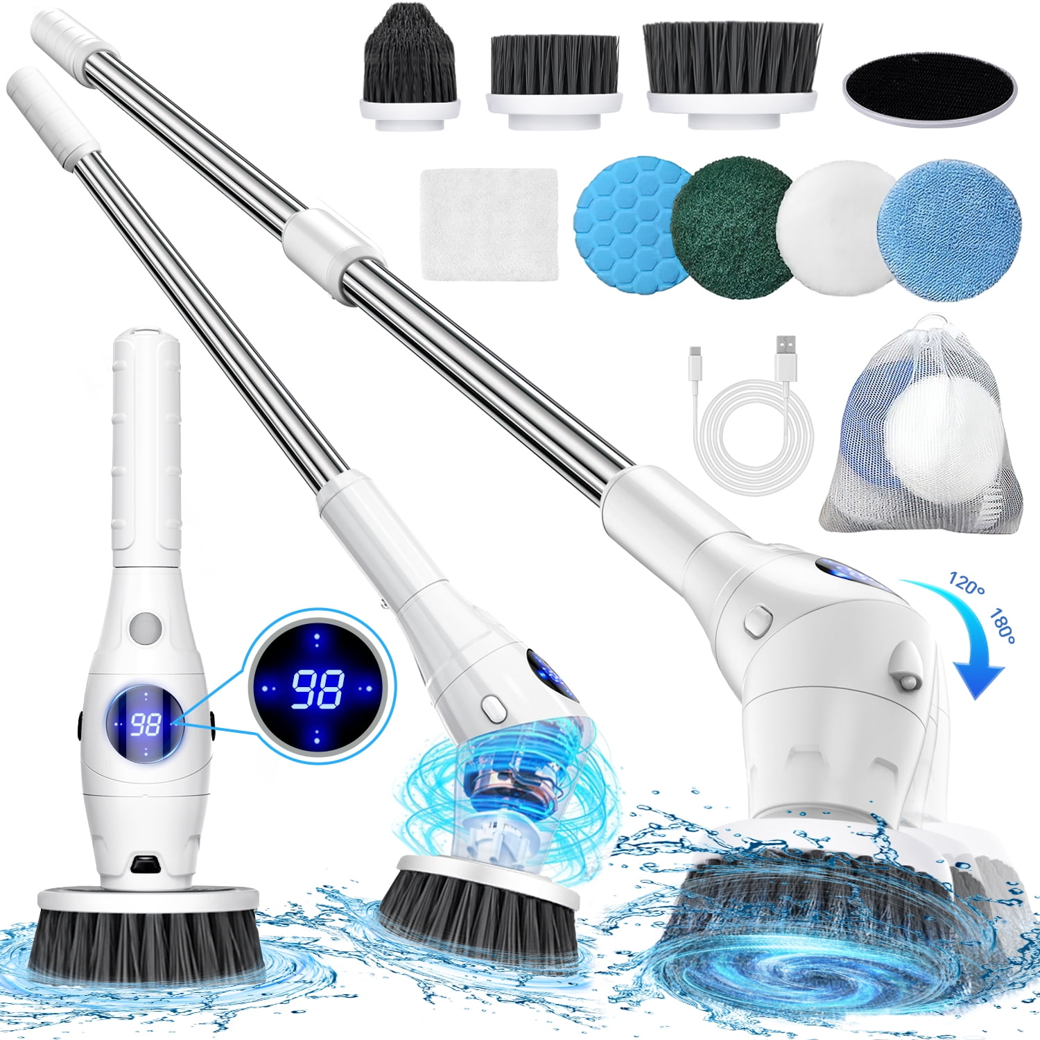 3 Speed Electric Spin Scrubber with LED Display and Night Light