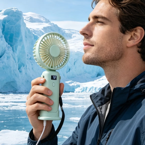 3-Speed Handheld Fan Digital Display Portable Mini Cooling Fan(Mint Green)