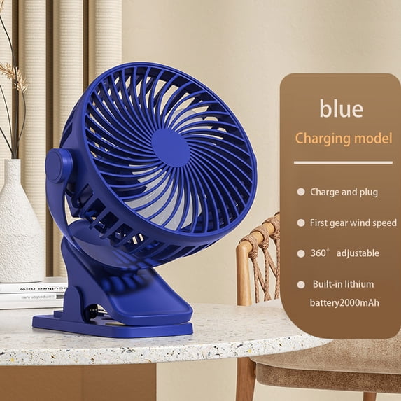3-Speed Multi-Functional Clip On Desk Fan, Portable USB Rechargeable Quiet Cooling Fan, Sturdy Clamp Fan for Office Dorm Home Travel, Blue