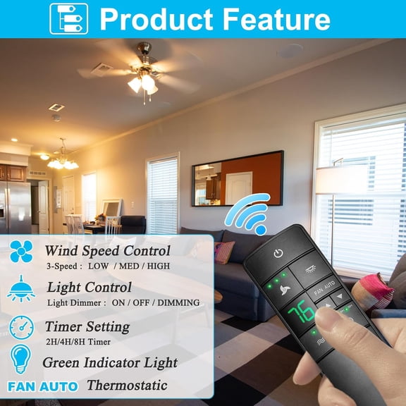 3-Speed Universal Ceiling Fan Remote Control Kit for Hampton Bay, Replacement for Home Decorators Collection Harbor Breeze Hunter, with Timer Light Dimmer, 2AAZPHD3/HD3 KUJCE10320/TR222A