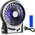3 Speeds Mini Desk Fan, Rechargeable Battery Operated Fan With Led