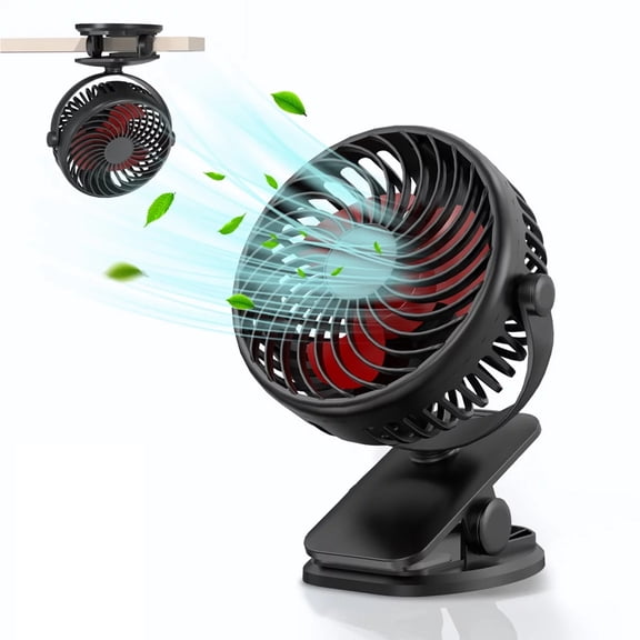 3 Speeds Mini Fan with Sturdy Clamp, Rechargeable Battery Operated USB Clip on Fan, Quiet and Strong Wind USB Desk Fan for Outdoor Camping Stroller Office Bedroom, Black