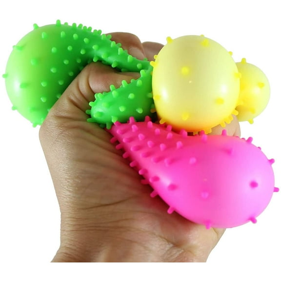 3 Spiky Bumpy Soft Doh Filled 2.5" Stress Ball - Squishy Gooey Shape-able Squish Sensory Squeeze Balls (RANDOM COLORS)