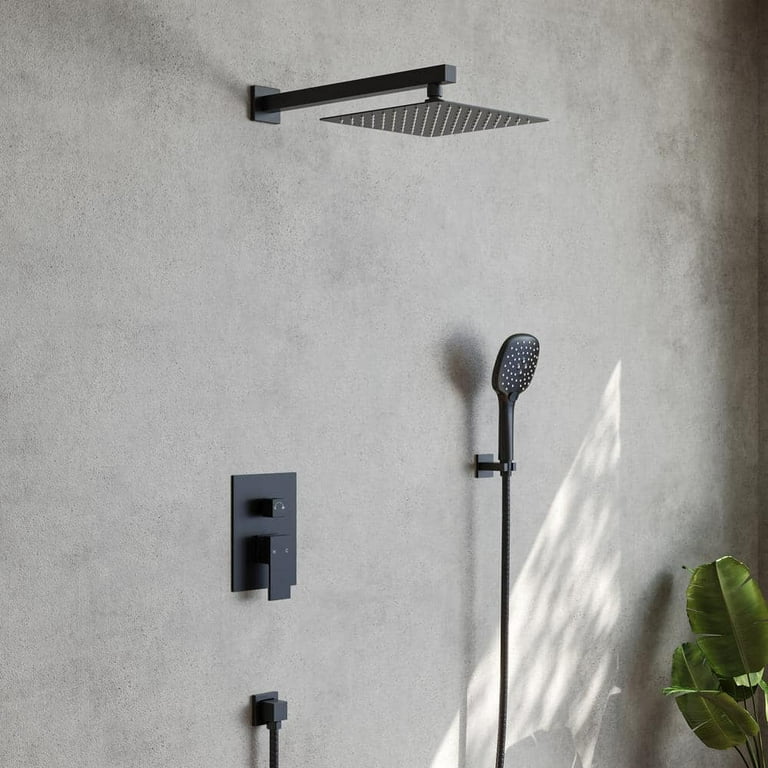 1-Spray Pattern 2 GPM 10 in. Wall Mount Dual Shower Heads in Matte Black