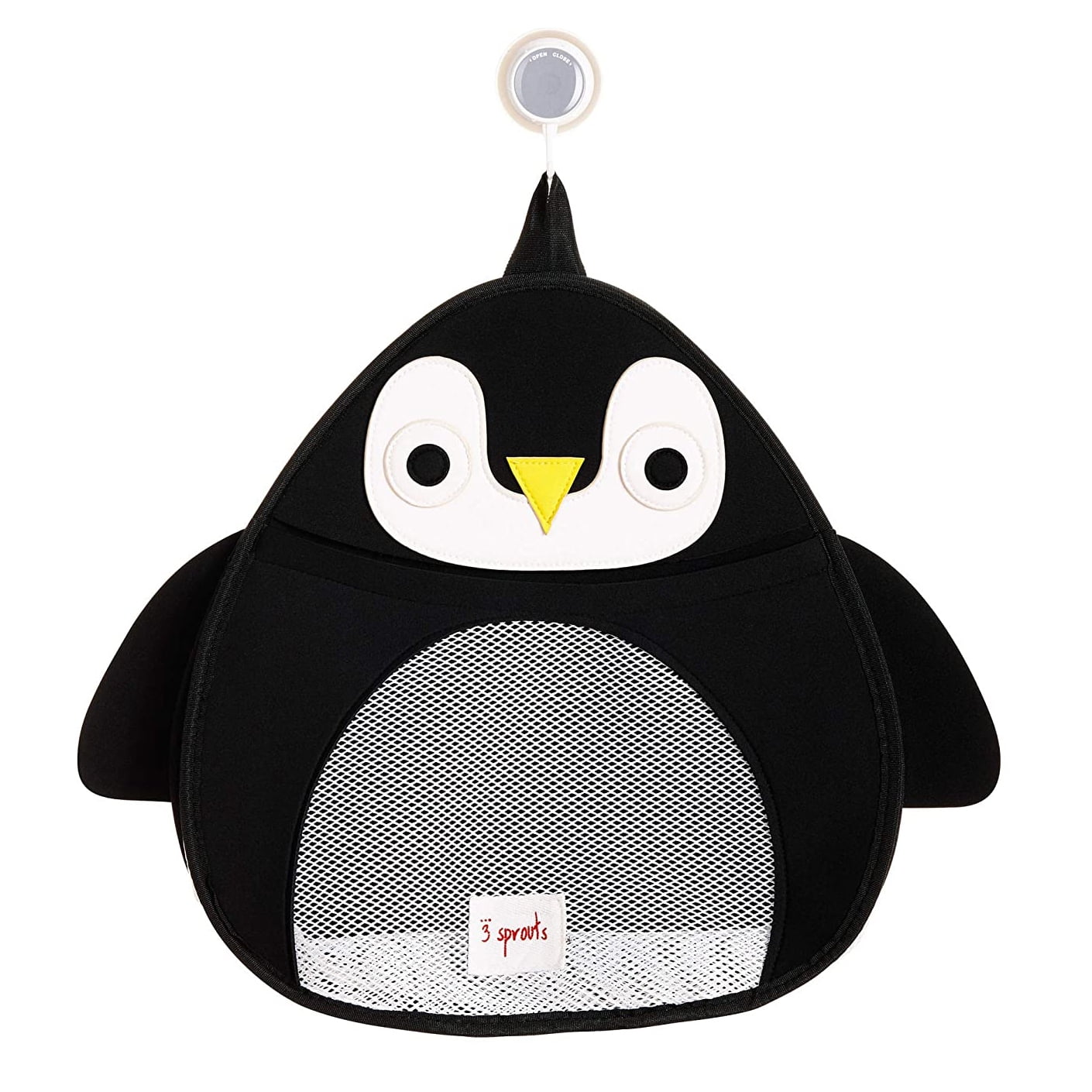 Black Penguin Suction Cup Bath Toy Organizer