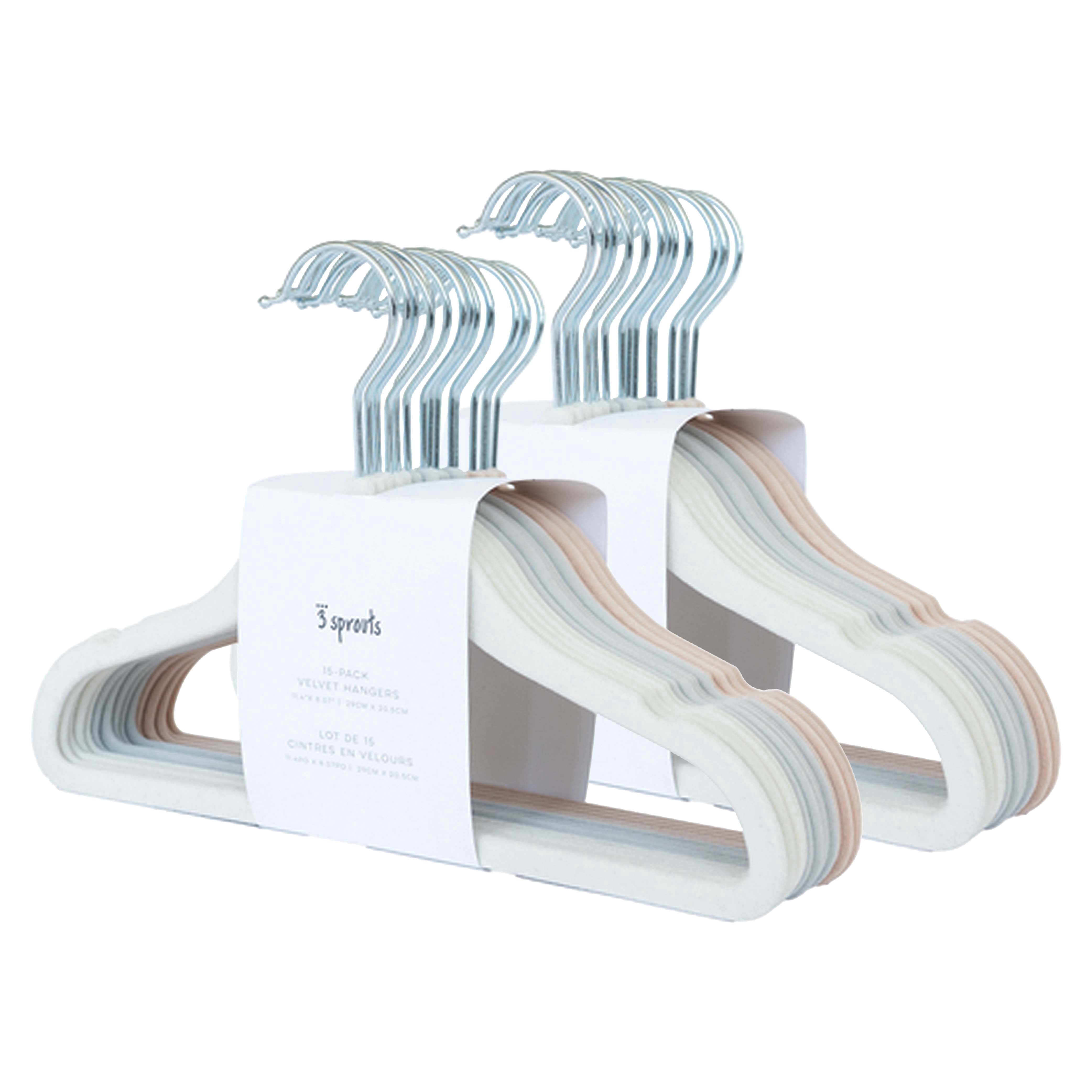 3 Sprouts Baby Velvet, Non-Slip Clothes Hangers - Pack of 30 - Assorted - Cream, Gray, Hazlenut
