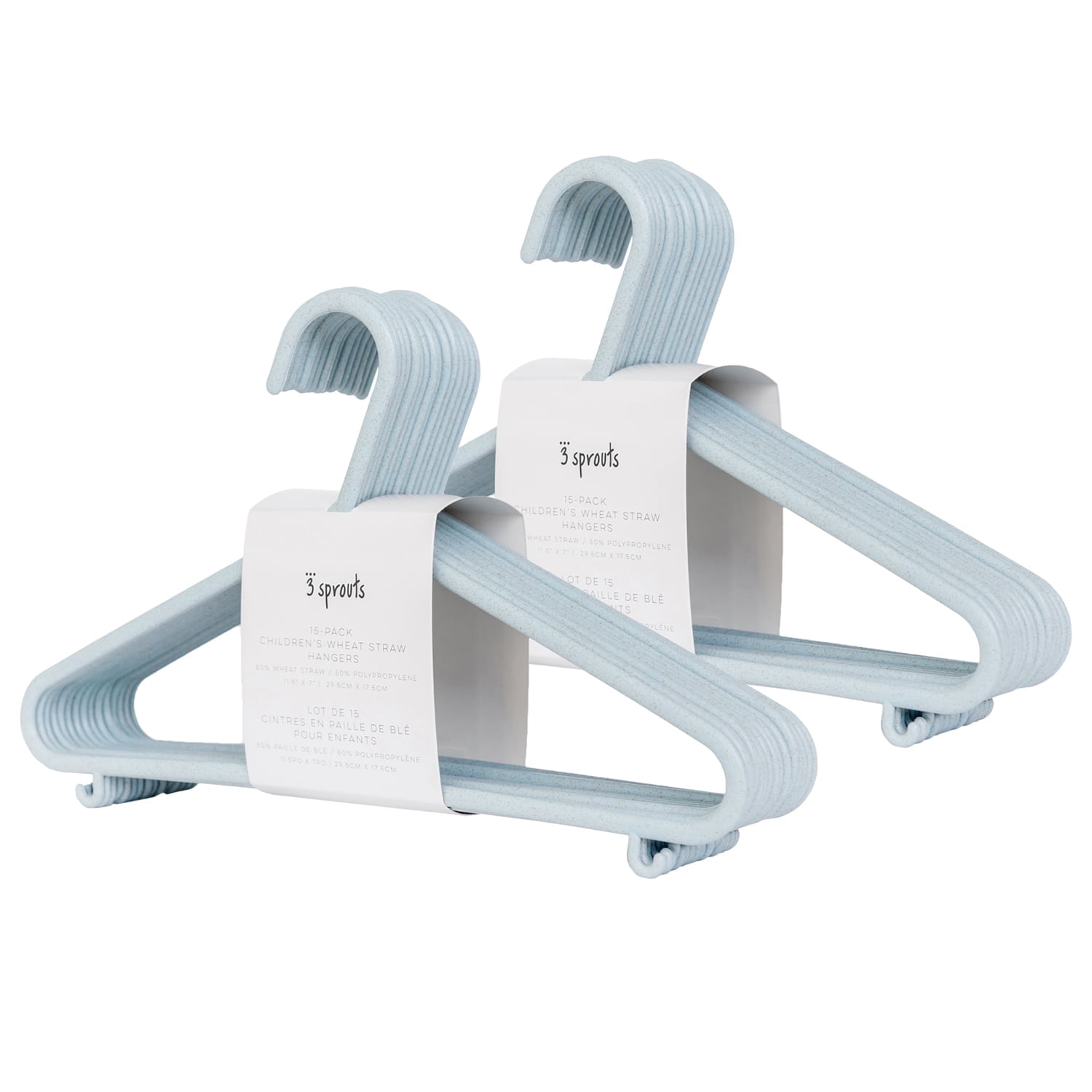 3 Sprouts Baby Wheat Straw Plastic Clothes Hangers - Pack of 30 - Speckled Blue