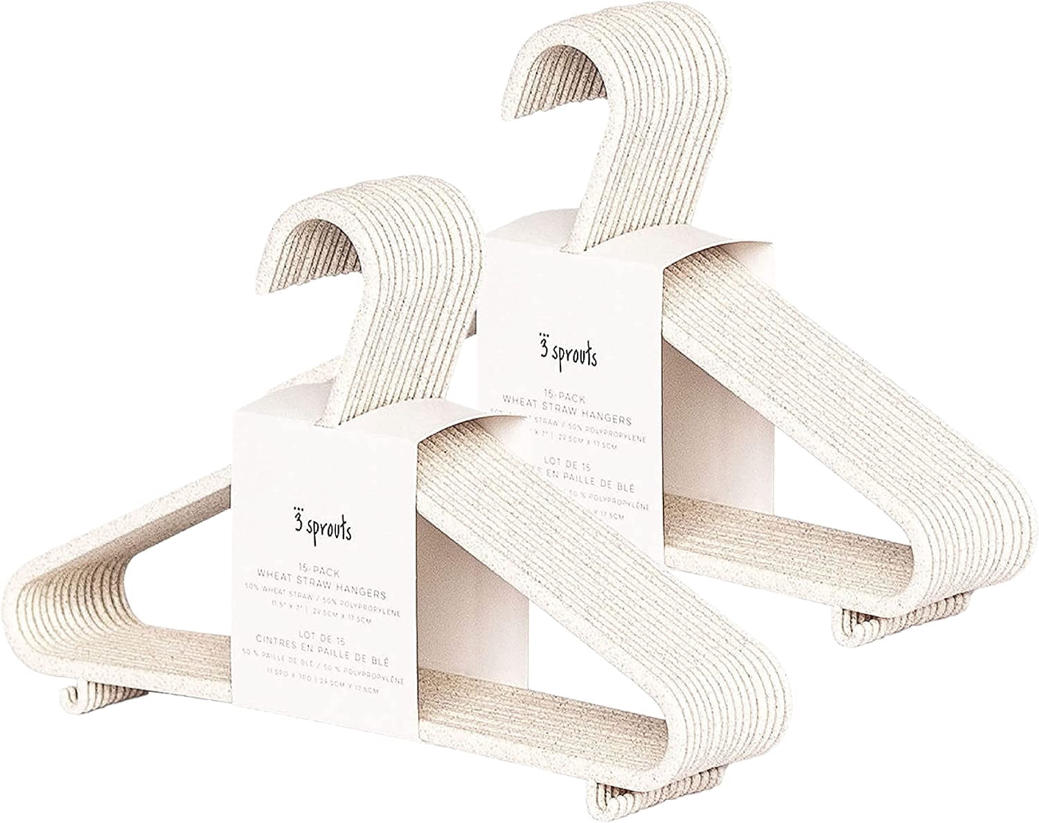 3 Sprouts Baby Wheat Straw Plastic Clothes Hangers - Pack of 30 - Speckled Cream