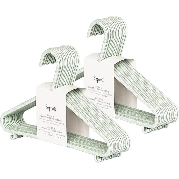 3 Sprouts Baby Wheat Straw Plastic Clothes Hangers - Pack of 30 - Speckled Green