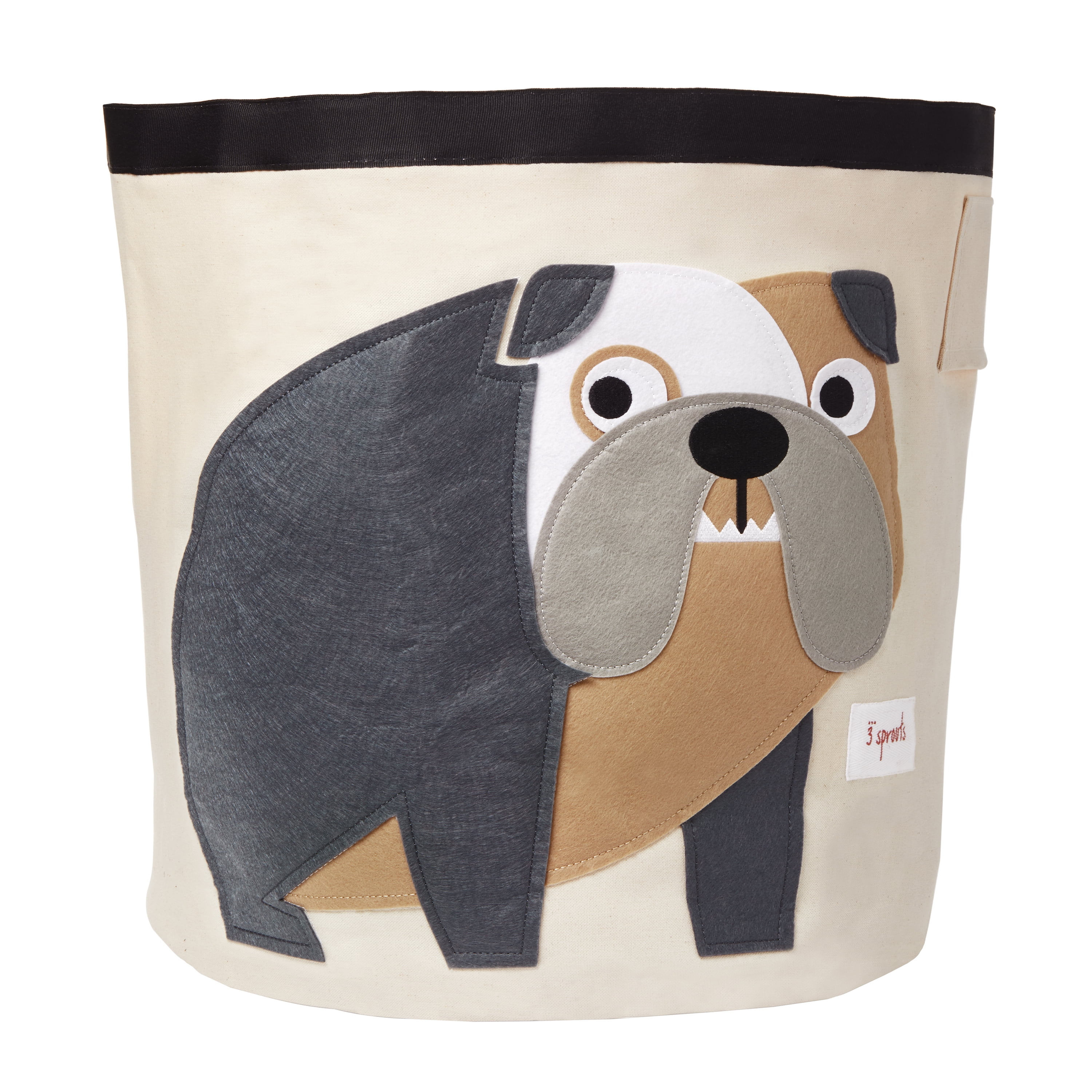 Gray Canvas Bulldog Kids Toy Storage Basket with Handles