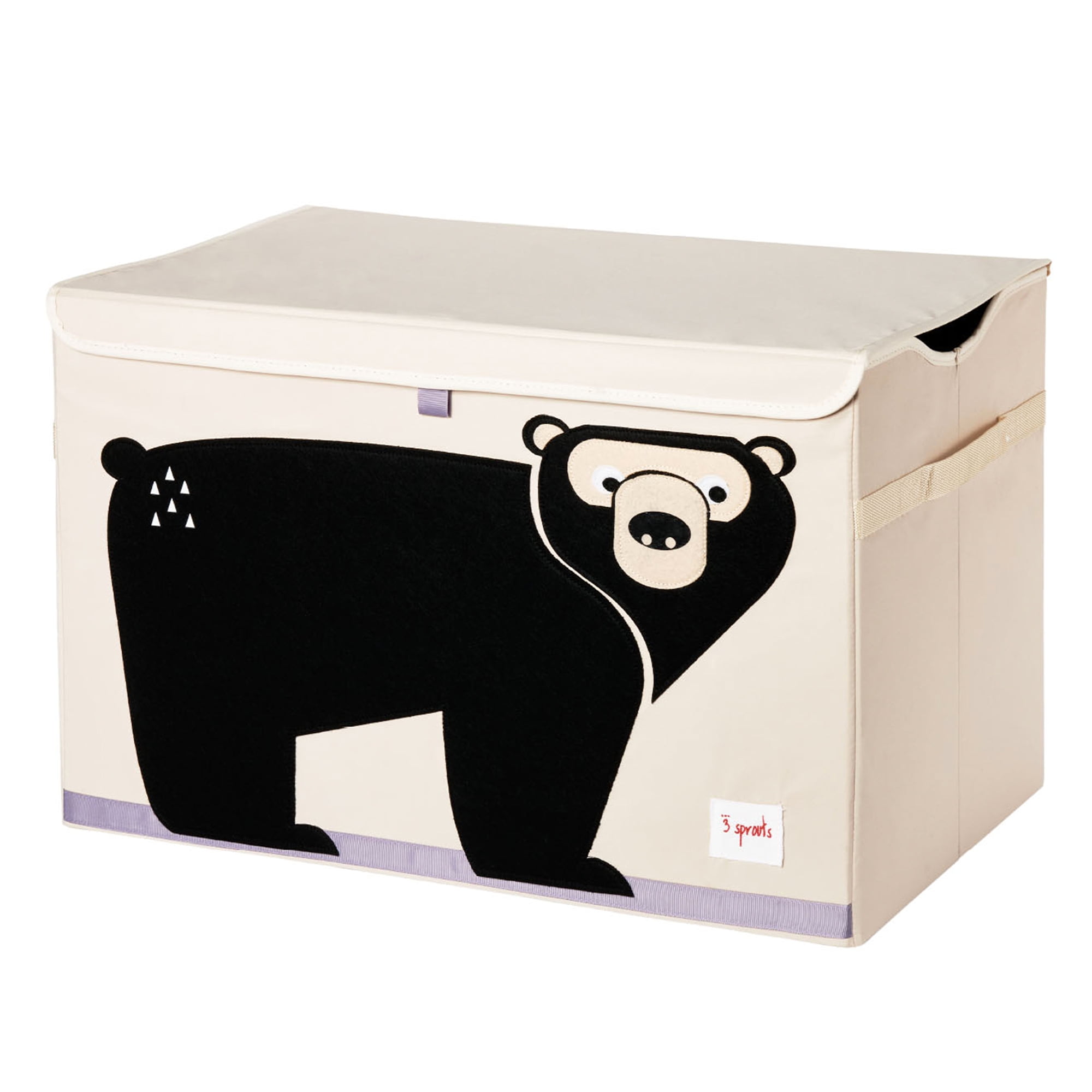 Bear Design Beige and Black Polyester Toy Chest