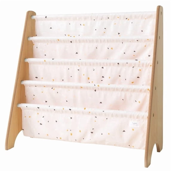 3 Sprouts Recycled Fabric Kids Book Rack Storage Bookshelf Organizer in Pale Pink Terrazzo for Ages 3+