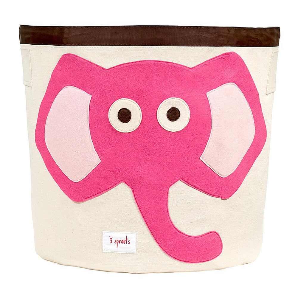 Pink Elephant Collapsible Cotton Canvas Kids Hamper