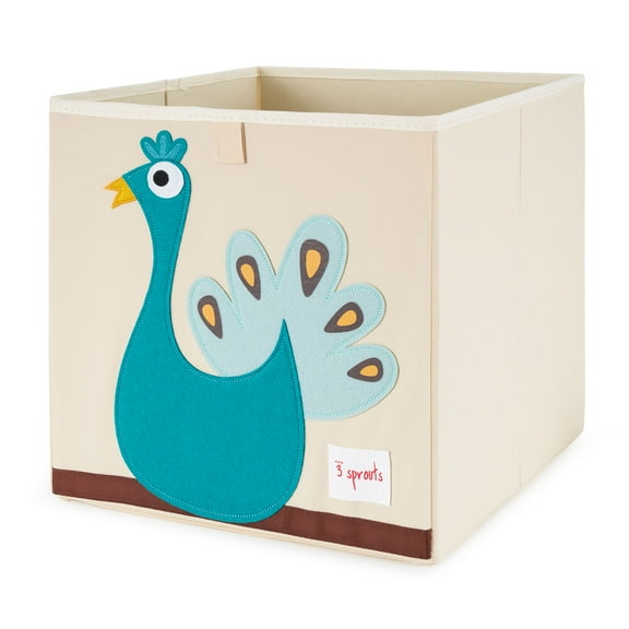 3 Sprouts Children's Foldable Fabric Storage Cube Box Soft Toy Bin, Blue Peacock