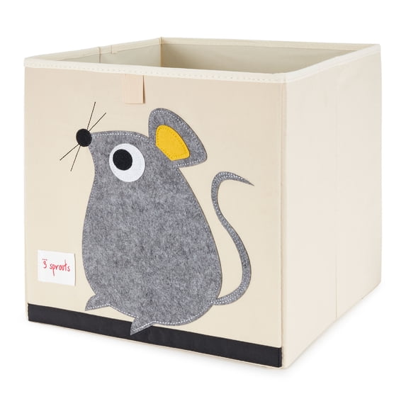 3 Sprouts Children's Foldable Fabric Storage Cube Box Soft Toy Bin, Gray Mouse