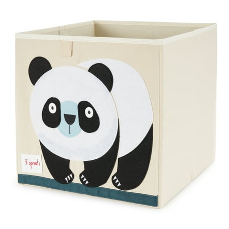 3 Sprouts - Children's Foldable Fabric Storage Cube Box Soft Toy Bin, Panda Bear