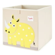 3 Sprouts Childrens Foldable Fabric Storage Cube Box Soft Toy Bin, Yellow Rhino