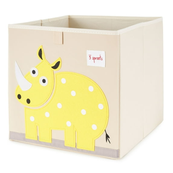 3 Sprouts Children's Foldable Fabric Storage Cube Box Soft Toy Bin, Yellow Rhino