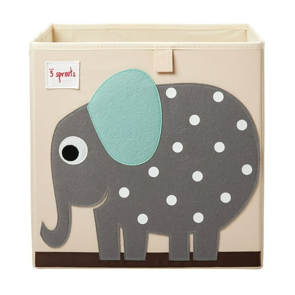 3 Sprouts Children's Foldable Fabric Storage Cube Soft Toy Basket, Elephant