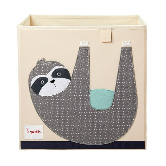 3 Sprouts Children's Foldable Fabric Storage Cube Soft Toy Basket, Sloth