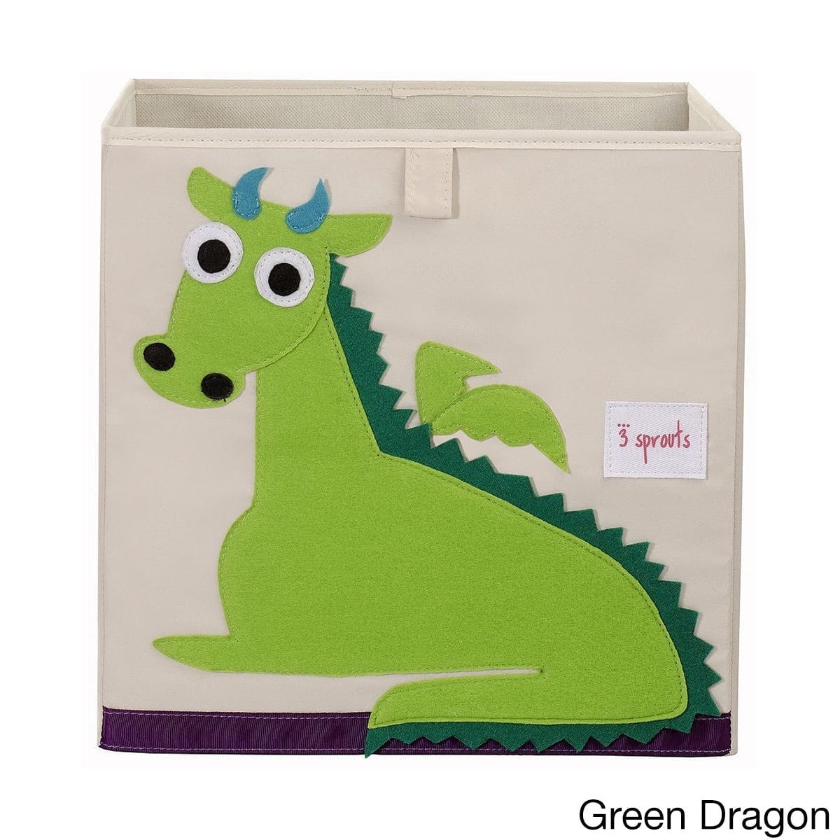 Foldable Beige and Green Dragon Fabric Storage Cube