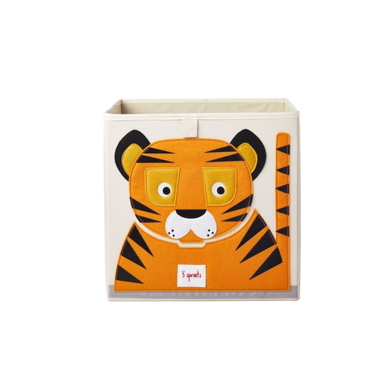 3 Sprouts Kid's Foldable Fabric Storage Cube Box Soft Toy Bin, Friendly Tiger