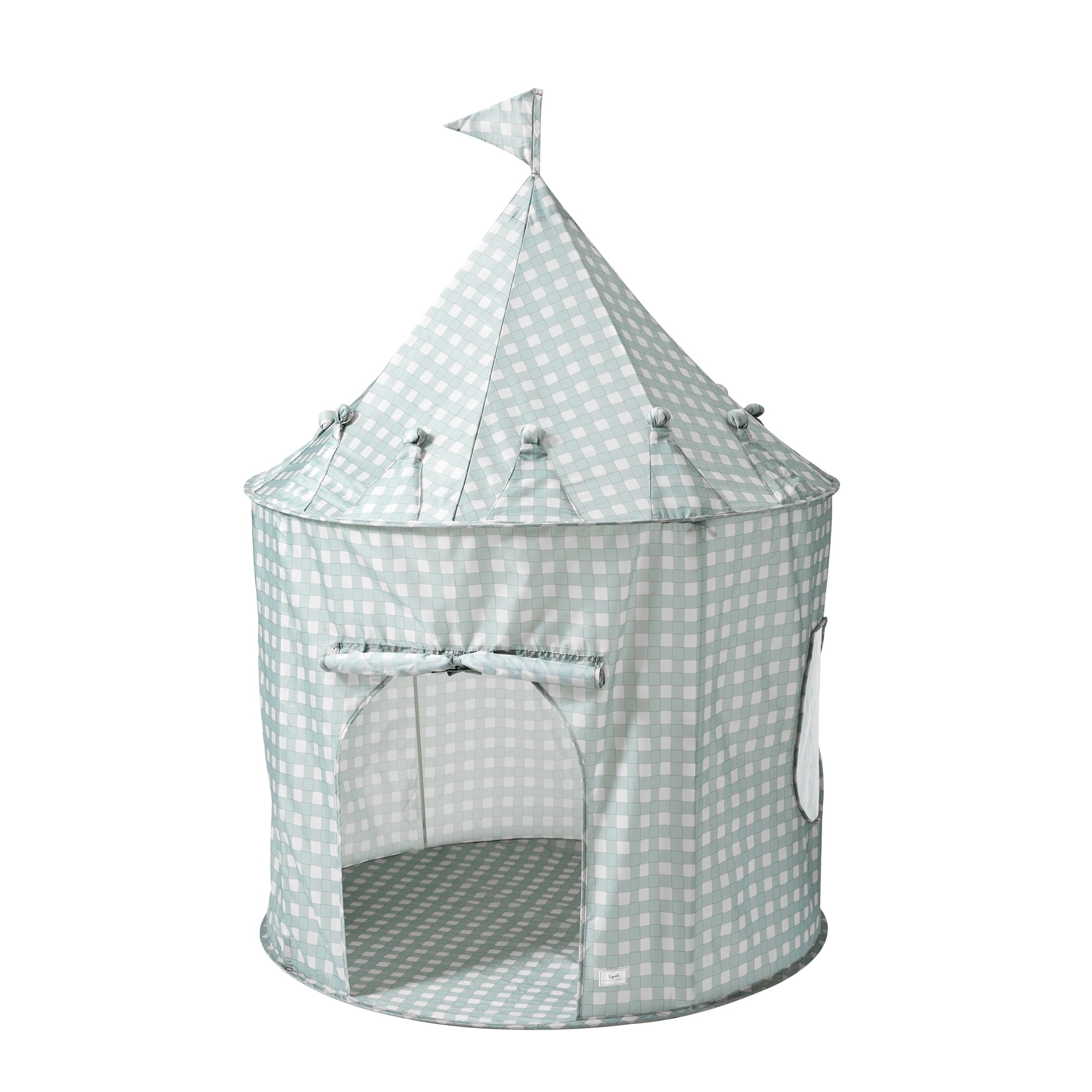 Gingham Blue Recycled Fabric Kids Play Tent Castle