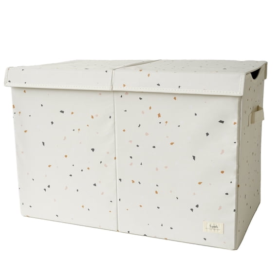 3 Sprouts Recycled Fabric Toy Chest Storage Box - Extra Large Toy Storage Box, Sturdy Toy Bins - Kids Organizer for Bedroom - Toybox Basket with Lid for Kids, Toddlers, Boys, Girls - Terrazzo Cream