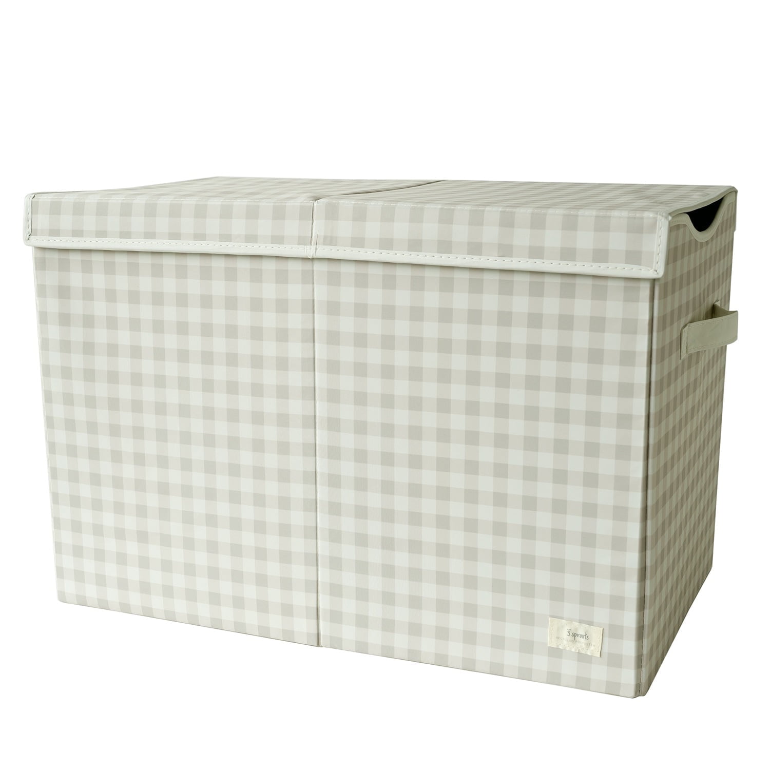 3 Sprouts Recycled Fabric Folding Chest Organizer in Gingham Beige - Collapsible Storage Basket Container with Lid & Handles