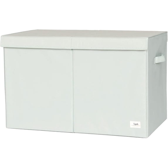 3 Sprouts Recycled Fabric Folding Chest Organizer in Green - Collapsible Storage Basket Container with Lid & Handles