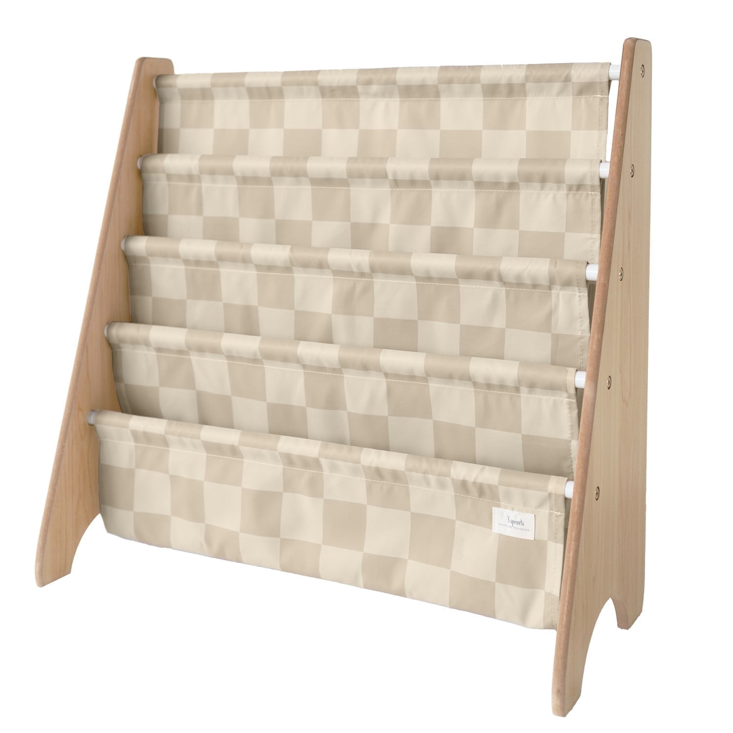 3 Sprouts Recycled Fabric Kids Book Rack Storage Bookshelf Organizer in Checkerboard Beige for Ages 3+