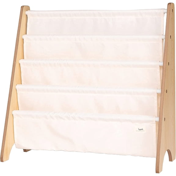 3 Sprouts Recycled Fabric Kids Book Rack Storage Bookshelf Organizer in Cream for Ages 3+