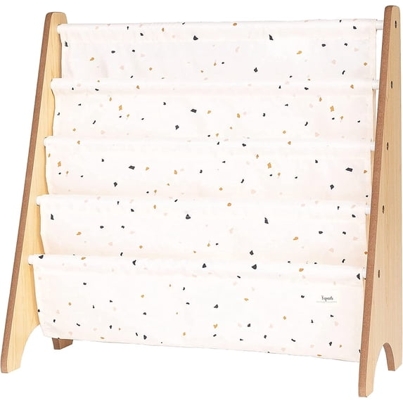 3 Sprouts Recycled Fabric Kids Book Rack Storage Bookshelf Organizer in Cream Terrazzo for Ages 3+