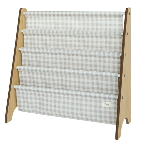 3 Sprouts Recycled Fabric Kids Book Rack Storage Bookshelf Organizer in Gingham Beige Terrazzo for Ages 3+