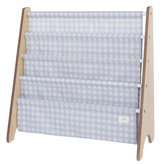 3 Sprouts Recycled Fabric Kids Book Rack Storage Bookshelf Organizer in Gingham Blue for Ages 3+
