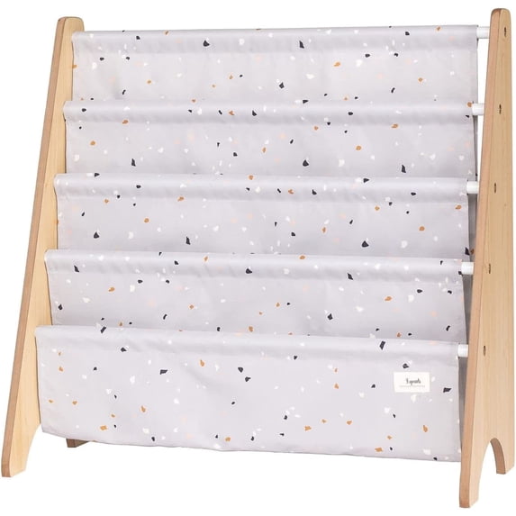 3 Sprouts Recycled Fabric Kids Book Rack Storage Bookshelf Organizer in Light Gray Terrazzo for Ages 3+