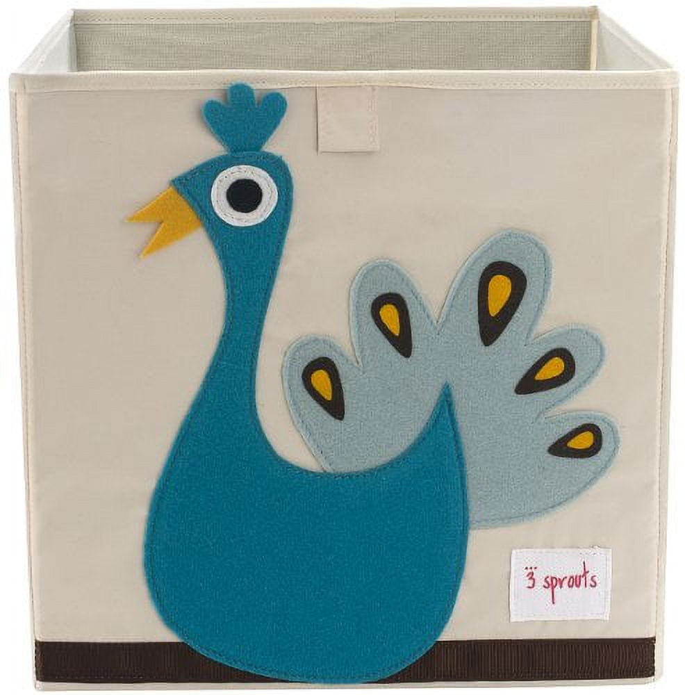 Blue Peacock Foldable Fabric Storage Cube for Kids