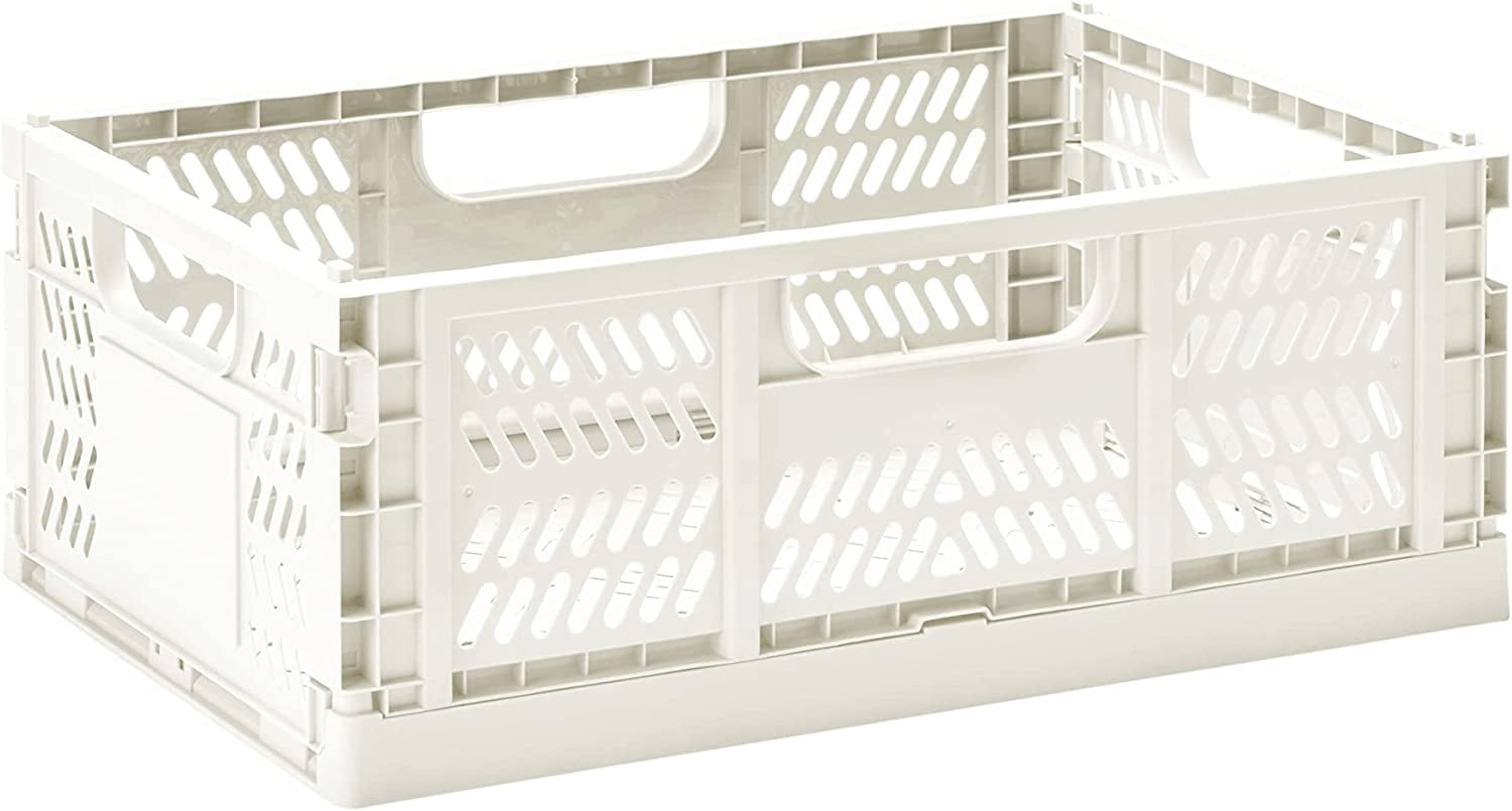 Large Cream Recycled Plastic Collapsible Storage Crate