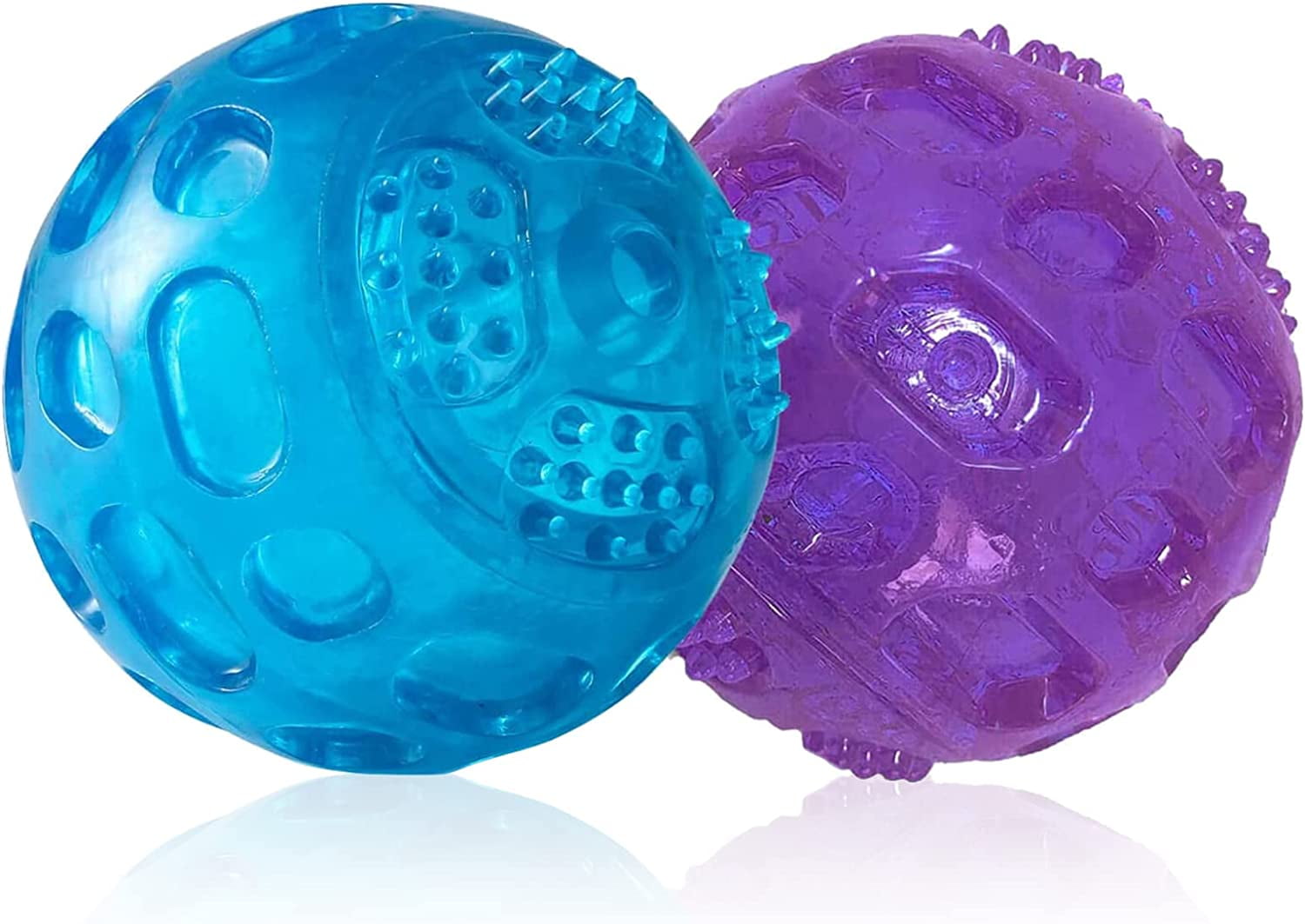3'' Squeaky Dog Toy Balls for Lagre Medium Breed, Indestructible Dog Balls for Playing, Fetching & Retrieving, Durable Aggressive Chewers, 2 PCS Blue+Purple