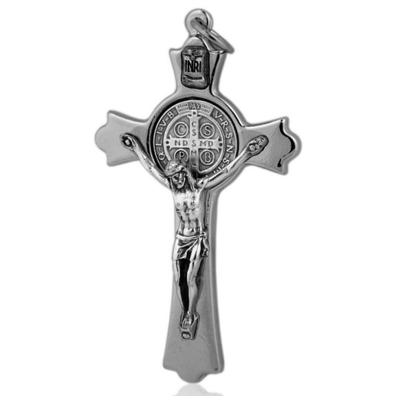 3" St. Benedict Crucifix Pendant with Silver-Tone Finish and Flared Ends