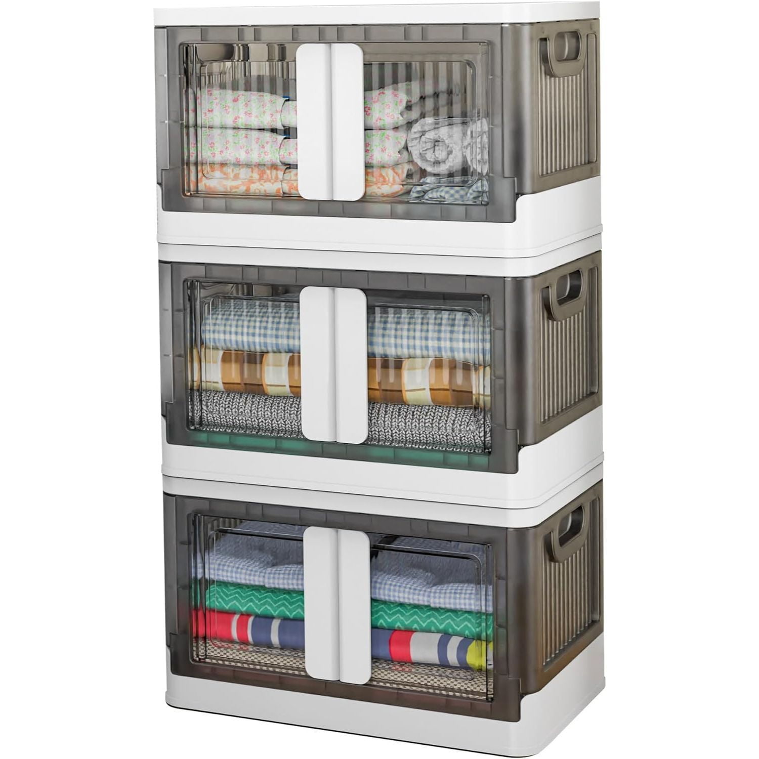 3 Stackable Storage Bins Closet Organizer Plastic Container Box with