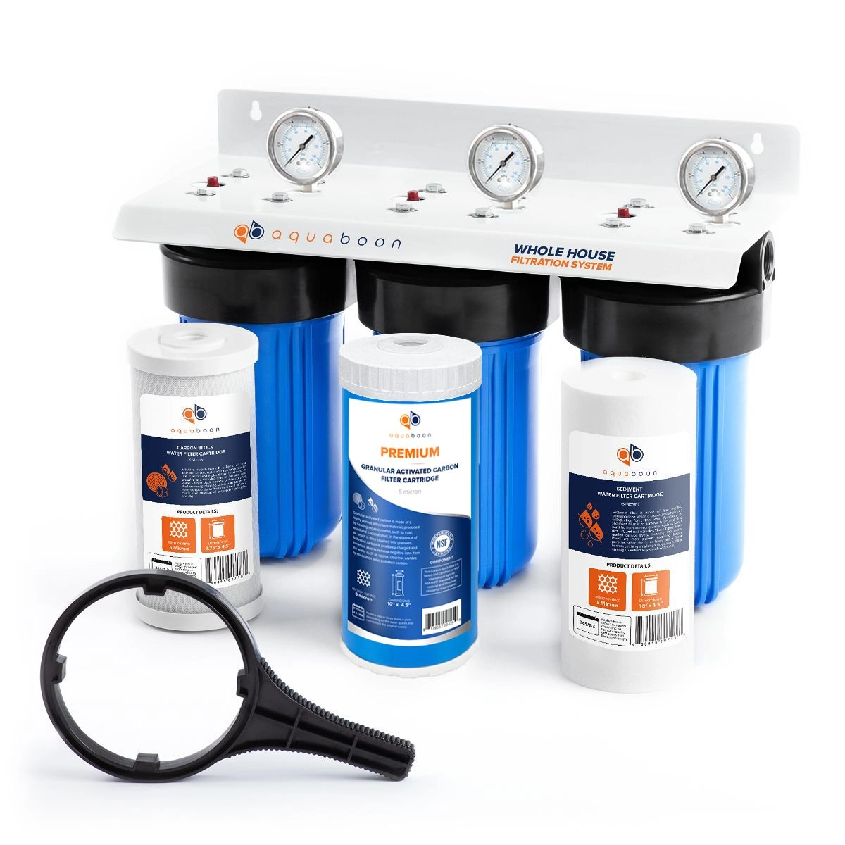 3-Stage Whole House Water Filter System With 2 Extra Filter Sets (6 Filters Total)