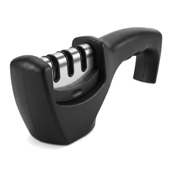 3-Stage Professional Knife Sharpener with Tungsten Steel & Ceramic Slots, Handheld Kitchen Sharpening Tool for Chef Knives and Scissors, Ergonomic Non-Slip Base, Obsidian Shadow