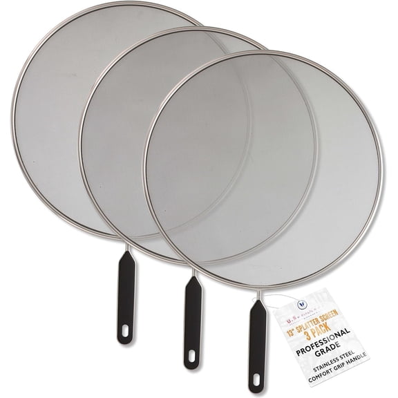 3- Stainless  Splatter Guard Set 13" Fine Mesh Cover,  & Oil, Splatter Screen for Frying Pan, Cooking Pots, with Comfort  Handles