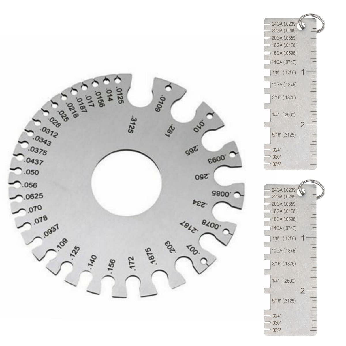 3 Stainless Steel Thickness Gauges, Wire Gauge Measurement Tool Round
