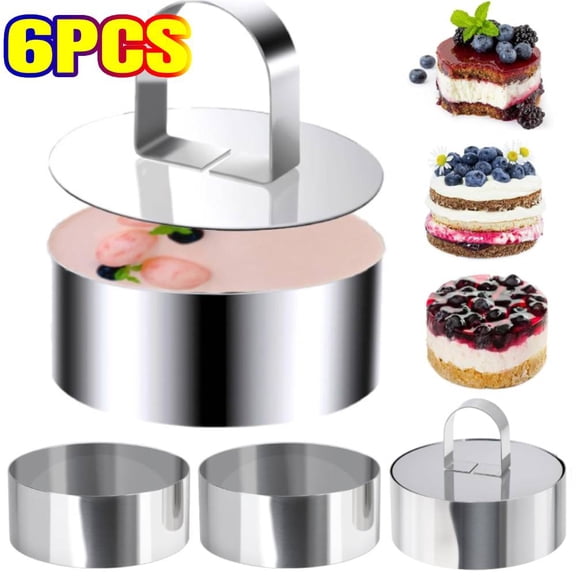 3'' Stainless steel Round Pastry Ring/Cake Mold, with 2 Pusher & 4 Food Form , Tuna Tartare Mold for Pancake, Salad, Mousse